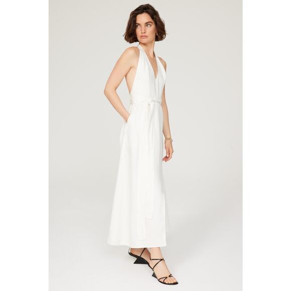 Saunders Collective White Halter Linen Blend Sleeveless Midi Dress Size 4 - Picture 2 of 13